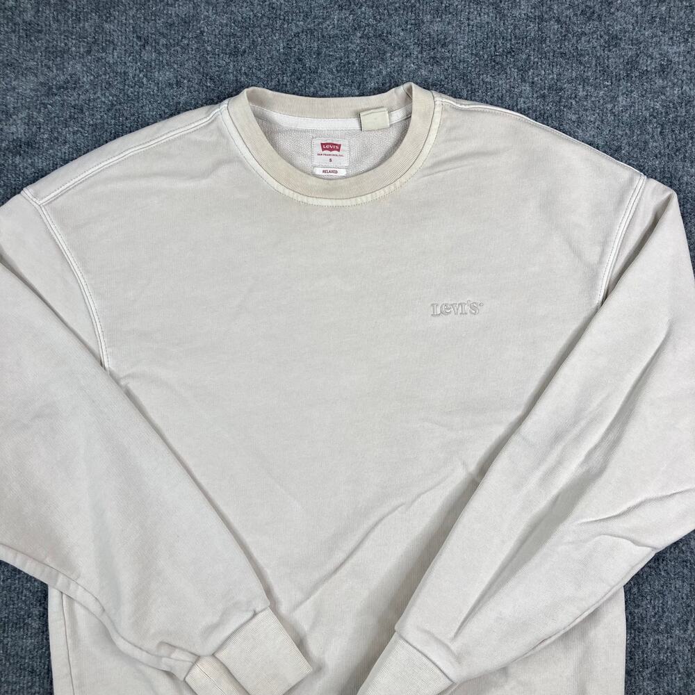 Levis Sweatshirt Mens S Beige Relaxed Fit Crewneck Minimal Logo